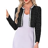 Allegra K Tweed Cropped Jackets for Women's Long Sleeve Open Front Elegant Work Office Short Jacket