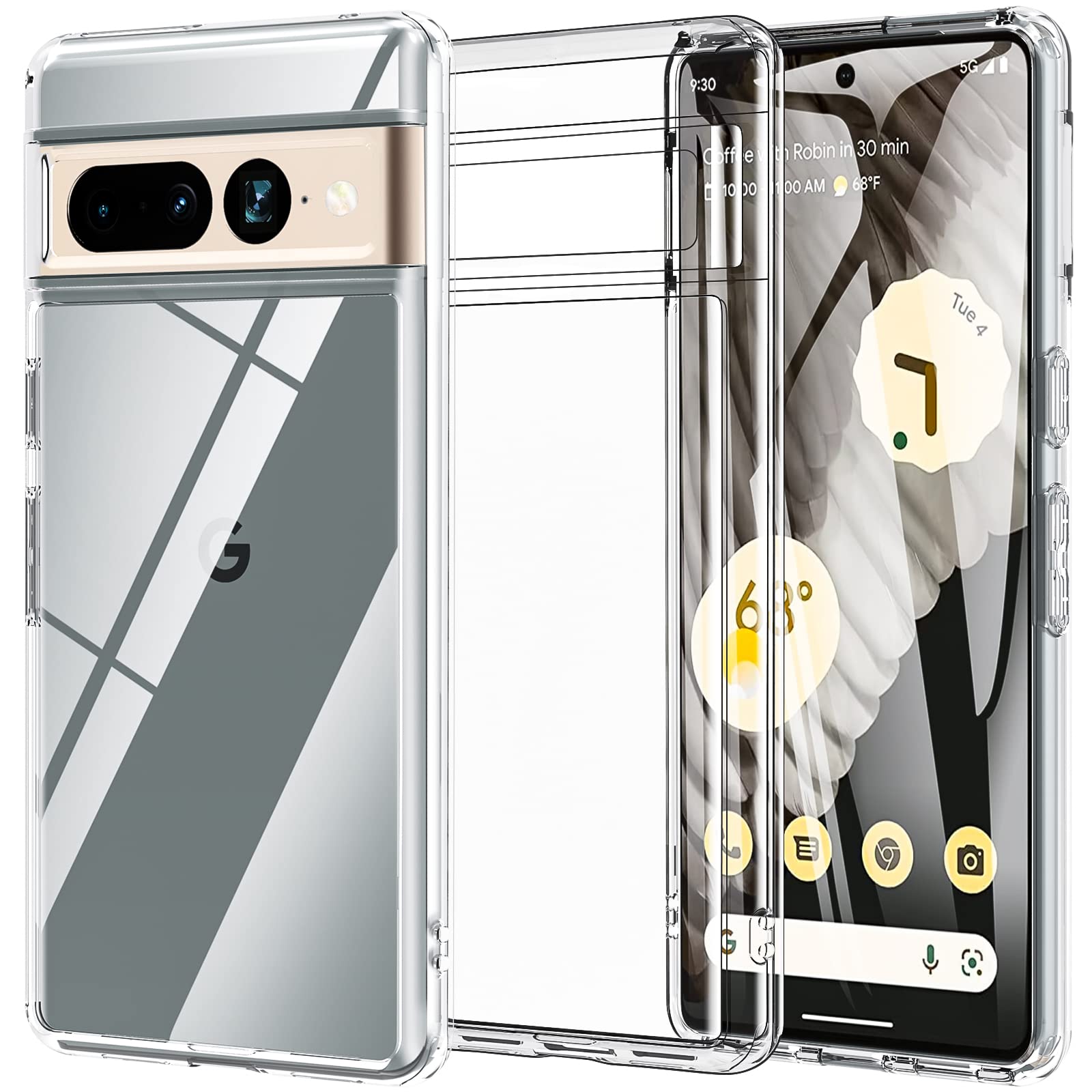 Hensinple For Google Pixel 7 Pro Case, For Pixel 7 Pro Case Shockproof Military Drop [Never Yellow][Anti-Scratch] Protective Slim Fit Cover bumper Phone Case for Pixel 7 Pro 6.7 inch (Crystal Clear)