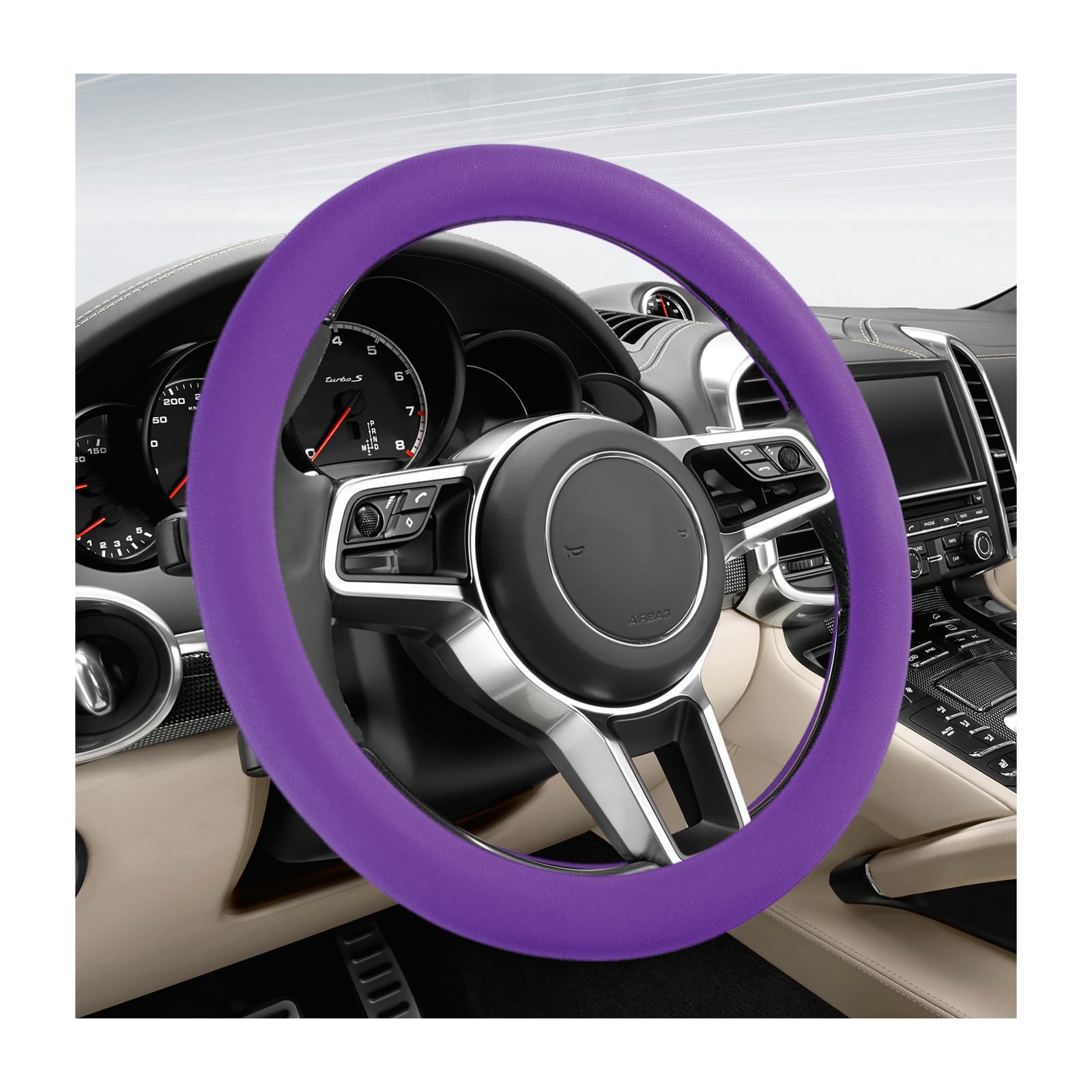 Photo 1 of DXNQ Car Steering Wheel Cover, 13 to 14.17 inches Anti-Slip Silicone Steering Wheel Protector, Soft Flexible Shock-Absorbent Steering Wheel Protective Cover for Most Car Models (Purple)