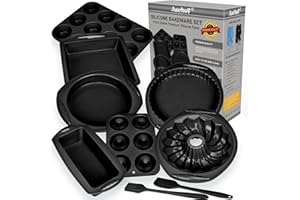 ASCHEF Economical 9in1 Nonstick Silicone Baking Bundt Cake Pan Cookie Sheet Molds Tray Set for Oven, BPA Free Heat Resistant Bakeware Tools Kit for Muffin Loaf Bread Pizza Cheesecake Cupcake Pie Utensils