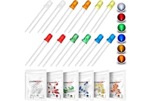 Chanzon 3mm LED Diode Lights Assortment Kit 60 pcs(6 colors x 10 pcs) Pack (Diffused Round Lens DC 3V 20mA) Lighting Bulb Lamp Assorted Variety Color Electronics Components Light Emitting Diodes Parts