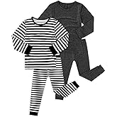 JunNeng Bamboo Viscose Pajamas for Toddler 4 Piece Baby Boys & Girls Snug Fit Long Sleeve Striped PJs Sleepwear, 12M-6Y