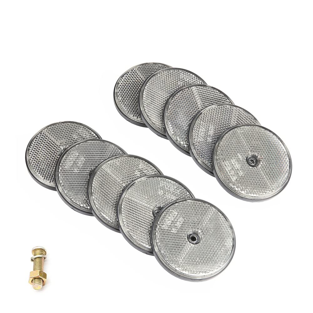 ETUKER 10 Pack Rear Reflector, Round Rear Reflectors Screw on Safety Reflective, Post Reflectors, Reflectors For Gate Posts for Caravan/Truck/Trailer/Boat/Motorcycle Fence Gate Posts(White)