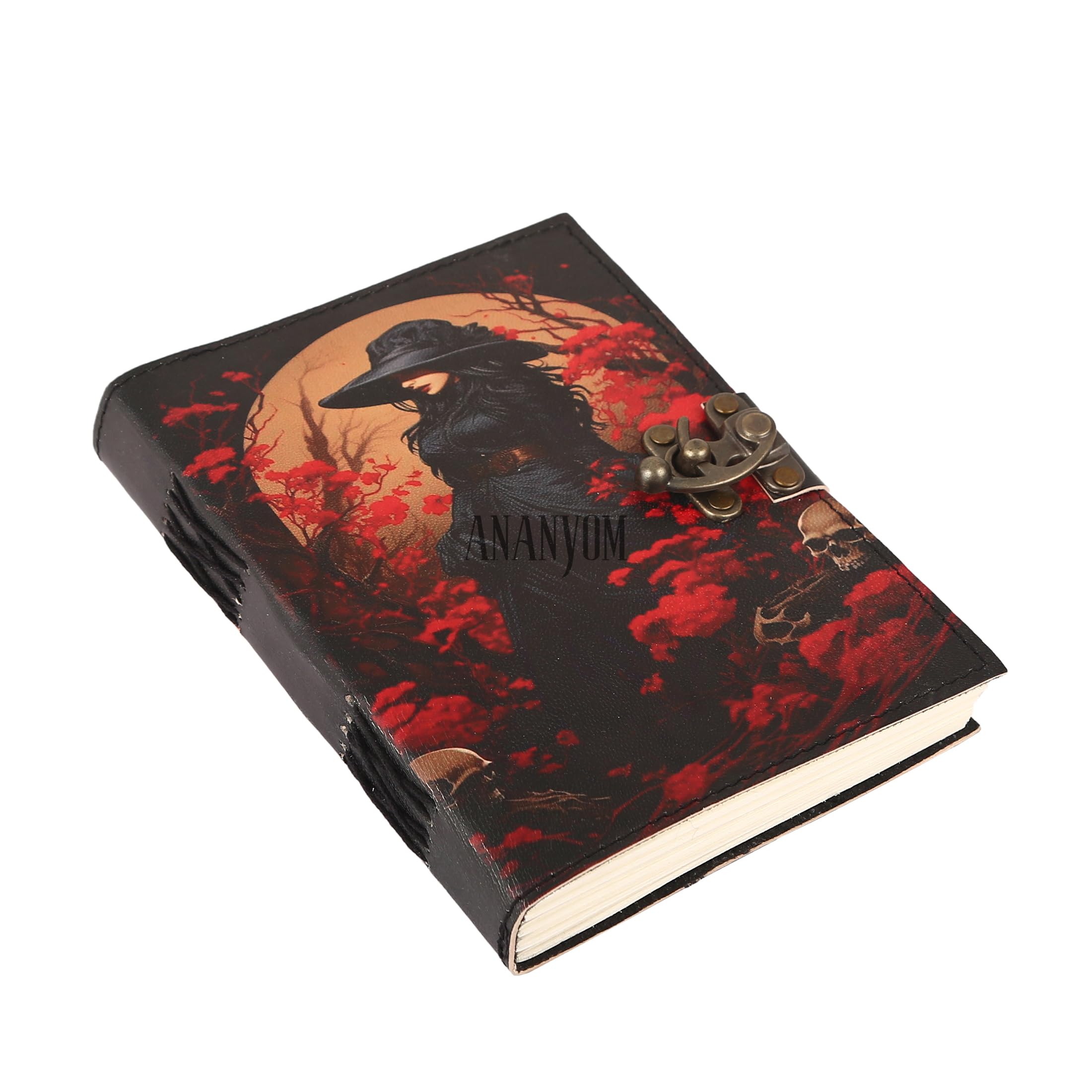 leather journal Antique Handmade Deckle Edge Vintage Paper Leather Bound Journal With 200 White Paper Unruled, Brass Clasp Lock Journal for Women| Notebooks for Work, School, Business, Travel Diary