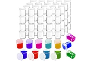 ZENFUN Set of 100 Mini Plastic Paint Cups with Lids, 0.85 Oz(25ml) Paint Container Pots in Bulk, Clear Paint Storage Jars for Kids, Art, DIY Crafts