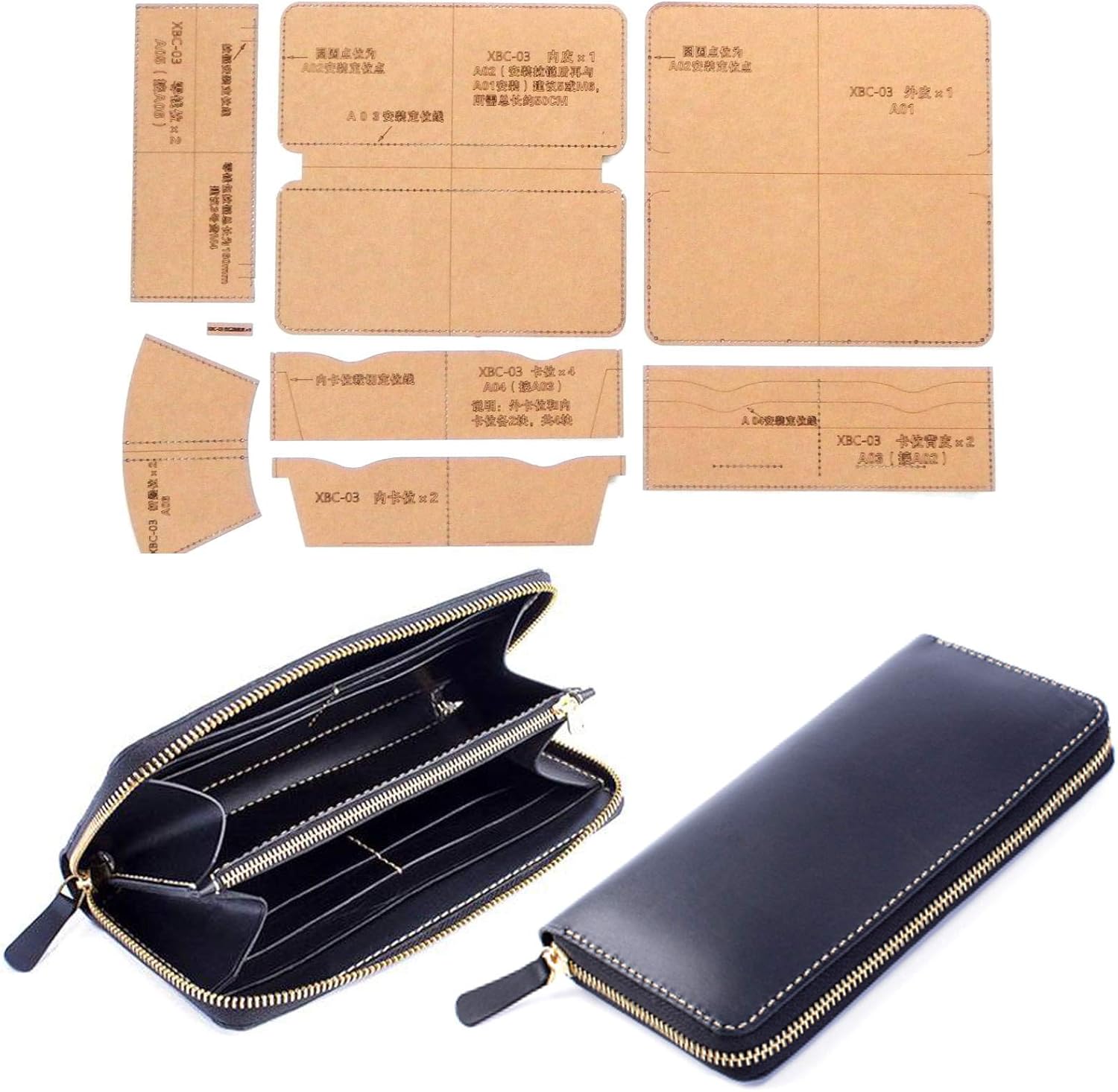 Amazon Co Jp アイランドパピー レザークラフト 硬質紙製 型紙 革 長 財布 バッグ カバン 説明シート付き 長財布ラウンドファスナー ホビー