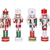 OEUVI 4PCS Christmas Nutcracker Decorations Ornament,5.5 inch Wooden Soldier Decor Xmas Tree Hanging Nutcracker Soldier Set for Tree Table Decor Gifts