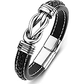 LJWVX Mens Leather Bracelet,Braided Leather Wristband Cuff Bracelets Stainless Steel Clasp,Jewellery Gift for Men