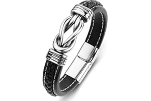 LJWVX Mens Leather Bracelet,Braided Leather Wristband Cuff Bracelets Stainless Steel Clasp,Jewellery Gift for Men