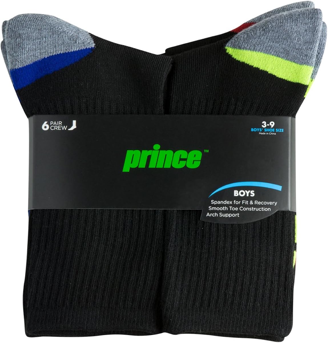 Prince Boys' Crew Length Athletic Socks with Cushion for Active Kids: Clothing