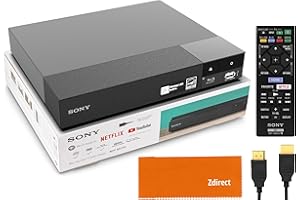Sony DVD Player Blu Ray Player BDP-BX370 - Streaming Blu ray DVD Player with Remote, Built-in Wi-Fi, Dolby, CD/DVD/Bluray Player Combo for TV. Bundle- Remote, High Speed HDMI Cable, Zdirect Lens Cloth