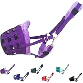 Horse Grazing Muzzle Halter, Mink Fleece Padded, Multiple Sizes, Breathable (Purple, Pony)