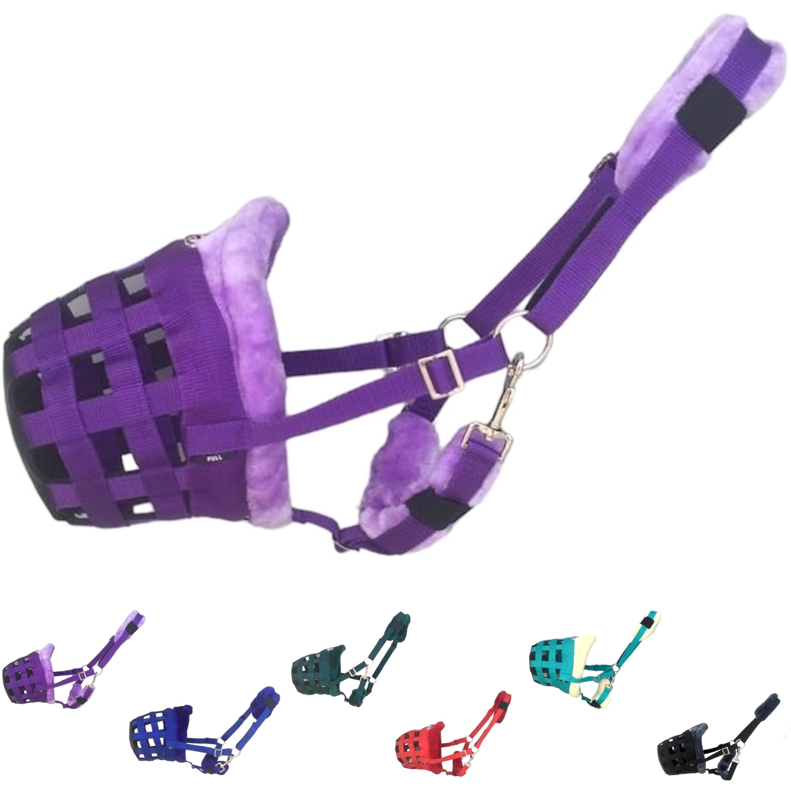 Horse Grazing Muzzle Halter, Mink Fleece Padded, Multiple Sizes, Breathable (Purple, Full)