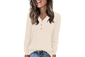 GUMIPY Knit Sweater Women V Neck Button Up Sweaters Jumpers Trendy Tunic Long Sleeve Pullover Tops Comfy Winter Clothes