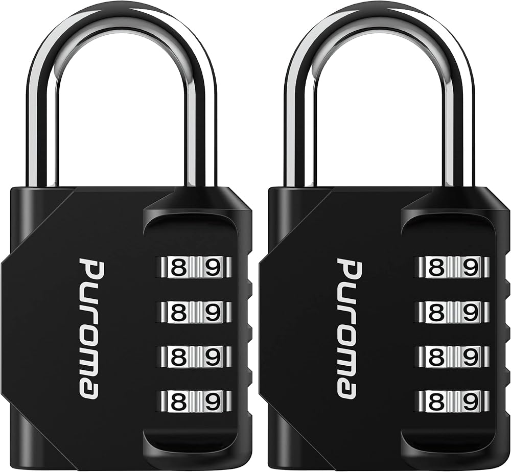 Puroma 2 Pack Combination Lock Locker 4 Digits Combo Padlock Gym Black | For School Gate Fence Toolbox Hasp Storage, Outdoor,
