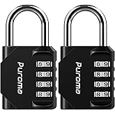 Puroma 2 Pack Combination Lock Locker 4 Digits Combo Padlock Gym Black | For School Gate Fence Toolbox Hasp Storage, Outdoor, Resettable, Weatherproof, Side Window, Crack Cut Resist, Hardened Steel