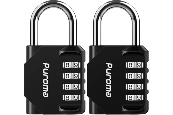 Puroma 2 Pack Combination Lock 4 Digit Locker Lock Outdoor Waterproof Padlock for School Gym Locker, Sports Locker, Fence, Toolbox, Gate, Case, Hasp Storage (Black)