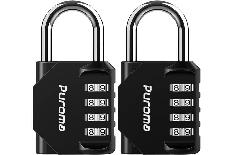 Puroma 2 Pack Combination Lock for Locker 4 Digit Outdoor Waterproof Padlock for School, Gym, Sports, Fence, Toolbox, Gate, Case, Outdoor, Hasp Storage (Black)