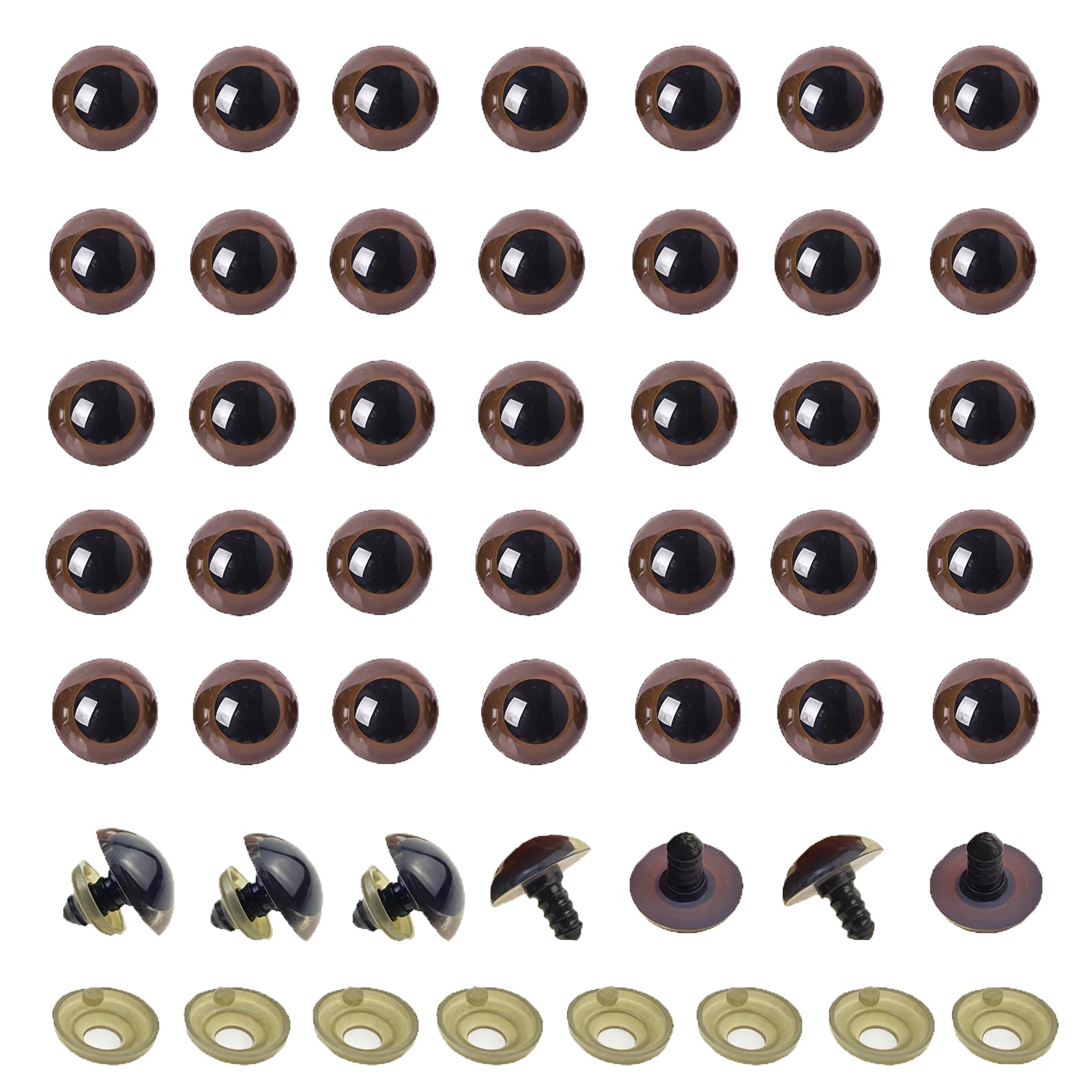 100Pcs Plastic Safety Eyes Craft Eyes with Washer for DIY Stuffed Animal Making (Brown 16mm)