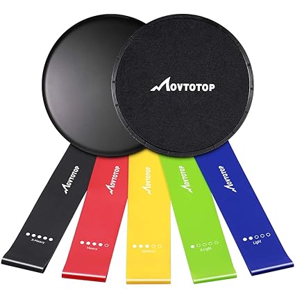 Movtotop Resistance Bands Exercise Workout Bands Set Of 5 With 2 Core Sliders For Physical Therapy Exercise Fitness