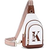 Personalized Crossbody Bag for Women Leather Sling Bags with Initial Letter Pack Chest Bag for Travel, Gift for Wife Mom