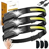 LumiLight LED Headlamp Rechargeable, Lumi Light LED Head Band Headlamp, 230° Wide Beam Head Lamp with Motion Sensor for Adults, 5 Mode Waterproof Lightweight Outdoor Camping Hiking Essentials (3pcs)