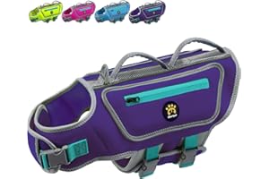 Sheripet Dog Life Vest for Swimming, High Flotation Dog Life Jacket for Large Dogs Good Visibility Reflective Dogs Floating Vest, Adjustable Neoprene Pet Swimsuit with Rescue Handle (Purple, L)