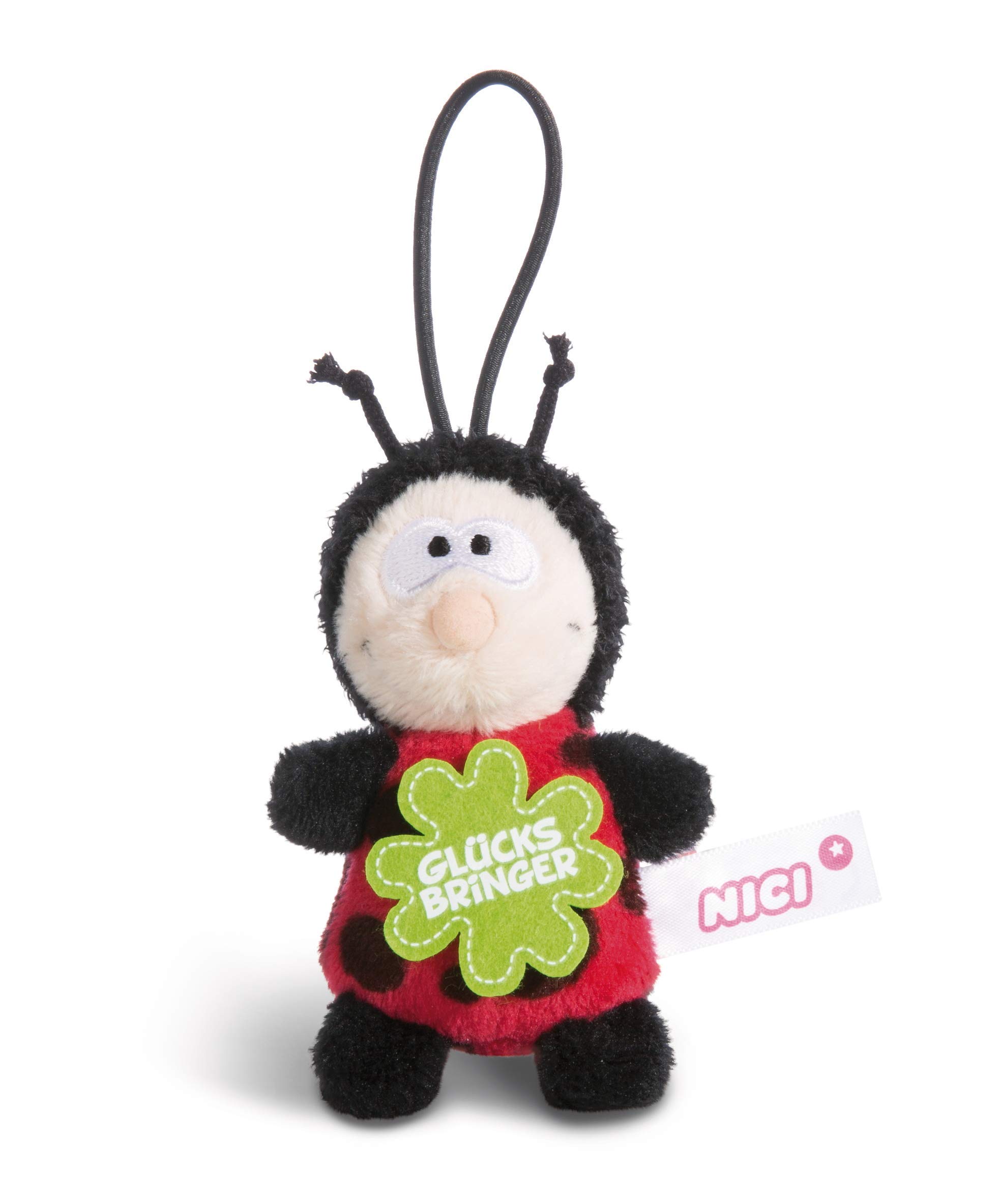 NICI Leaf 44860 Ladybird Pendant with Saying Lucky Charm 8 cm with Loop, Red/Black