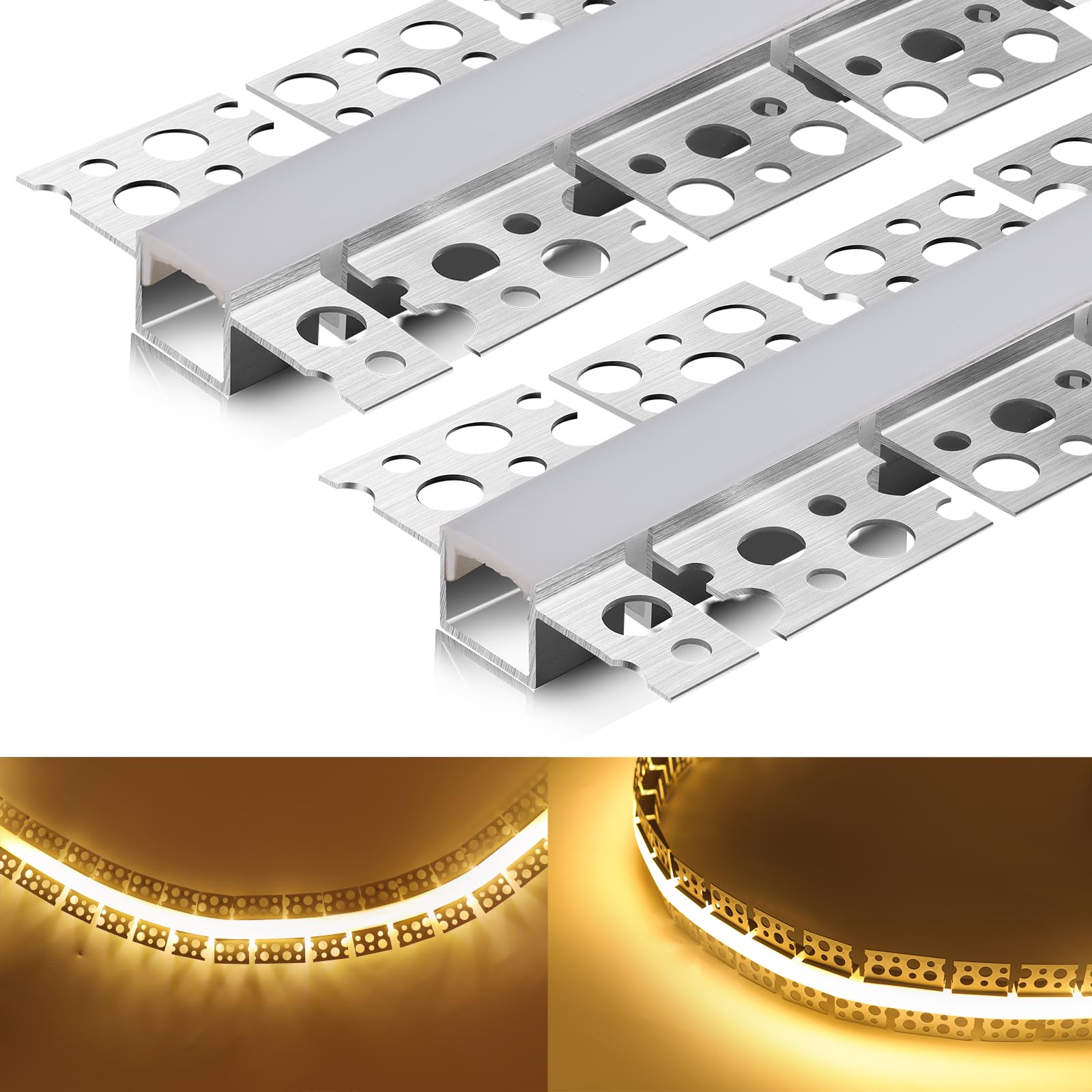 Photo 1 of 10 Pack LED Channel with Milky White Diffuser 6.6FT/2M Plaster-in Aluminum Drywall U Shaped Trimless Recessed Track for LED Strip, Flexible Led Profile 45 Degree Bendable