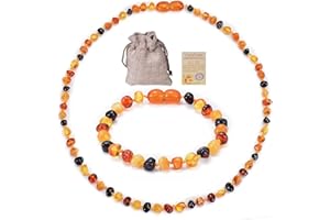 Baltic Amber Jewelry Set - Natural Handmade Unisex Bracelet & Necklace for Calming Wellness Protection & Good Luck(Necklace: 