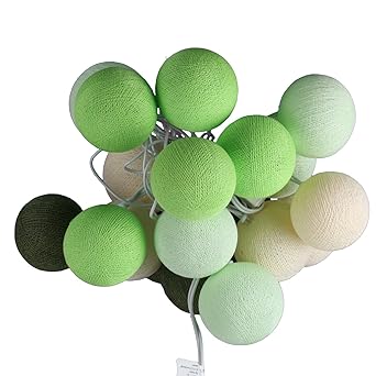 ART-CRAFT LED Stimmungs Textil-Lichterkette batteriebetrieben mit 20 handgefertigten Baumwollkugeln Leuchtfarbe weiss - creme