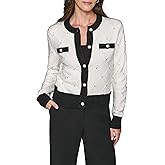 Karl Lagerfeld Womens Long Sleeve Crew Neck Crystal Detail Lady Cardigan Sweater