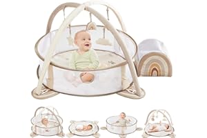 Beright 5-in-1 Baby Gym & Play Mat,Play Gym & Ball Pit with Sensory Toys for Newborn Infant Toddler to Develop Motor&Cognition, Balls Included, Rainbow