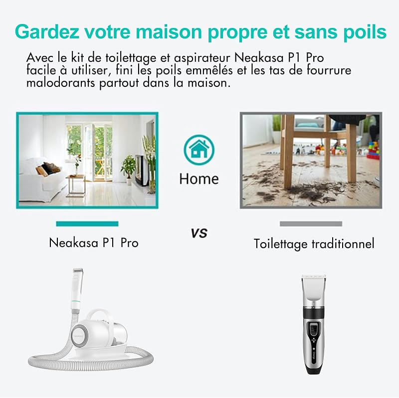 P1 Pro Brosse Chat, Brosse Chien, Tondeuse professionnelle pour chats et chiens, Aspirateur de poils 13000 Pa, Silencieuse 52 dB, 5 Outils de toilettage pour poils courts, longs et épais