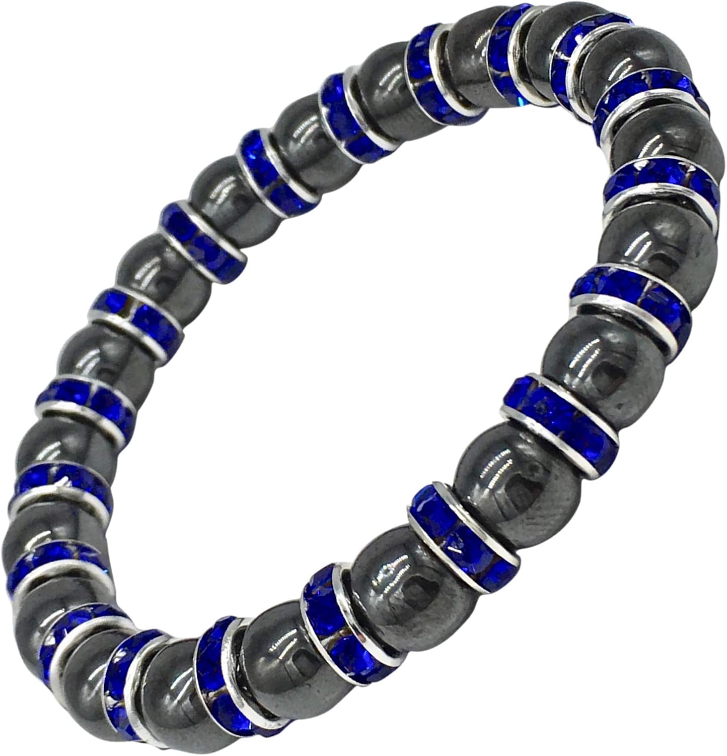 Helena Rose Bracelet, Black Tourmaline Gemstones with Sparkling Blue Rhinestone Crystals, Spiritual Bangle for Men & Women