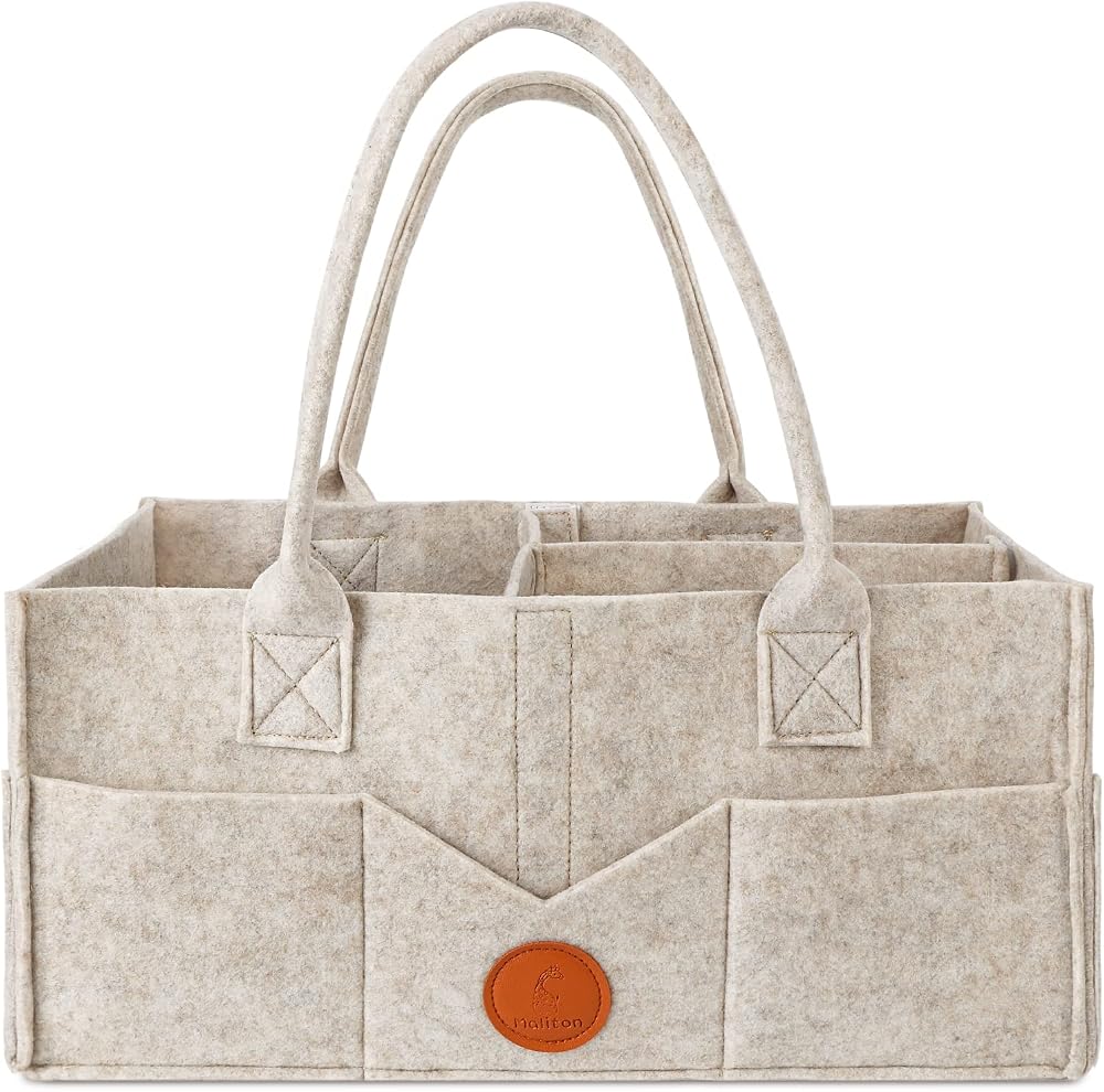 Maliton Nappy Caddy Khaki 13x9x7in with Removable Dividers Baby Organizer