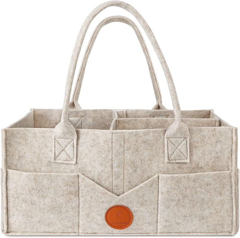 Maliton Nappy Caddy Khaki 13x9x7in with Removable Dividers Baby Organizer