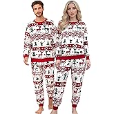 Ltvoo Matching Pajamas Set Long Sleeve Crew Neck Tops and Pant Couples Pjs Casual Sleepwear Sets Loungewear for Women Men