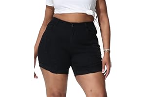 Gboomo Womens Plus Size Jean Shorts High Waisted Distressed Denim Shorts Casual Ripped Fold Hem Short Jeans