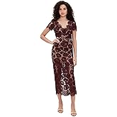 Self Portrait Women's Burgundy Floral Lace Midi Dress
