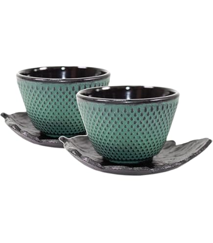 Amazon.com | 2 Sado Black Leaf Teacup Saucer+2 Red Polka Dot