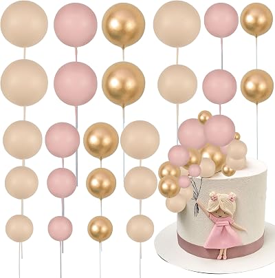 Gyufise 30Pcs Ball Cake Toppers Colorful Pearl Round Picks Apricot Gold Brown