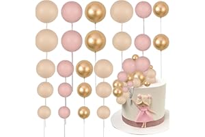 Gyufise 30Pcs Ball Cake Topper Ball Cake Picks Colorful Pearl Ball Shaped Cupcake Insert Cake Topper for Bear Theme Birthday Party Favors Wedding Decoration Supplies Apricot Gold Light Brown