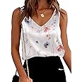 Ekouaer Womens Silk Satin Tank Tops V Neck Casual Cami Sleeveless Camisole Blouses Summer Basic Tank Shirt