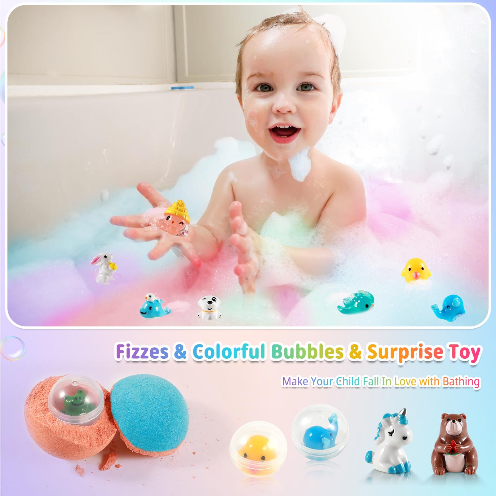Bath Bombs for Kids with Surprise Inside, 24 Pack Kids Bath Bombs Gift Set, Natural Organic Kids Bubble Bath Fizzy for Girls Boys with Bath Toys Inside - Image 3