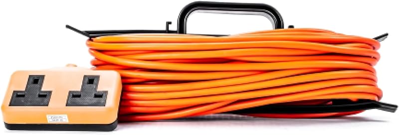 Status 25m Heavy Duty Extension Lead Twin Socket Orange 13A Outdoor 14AWG