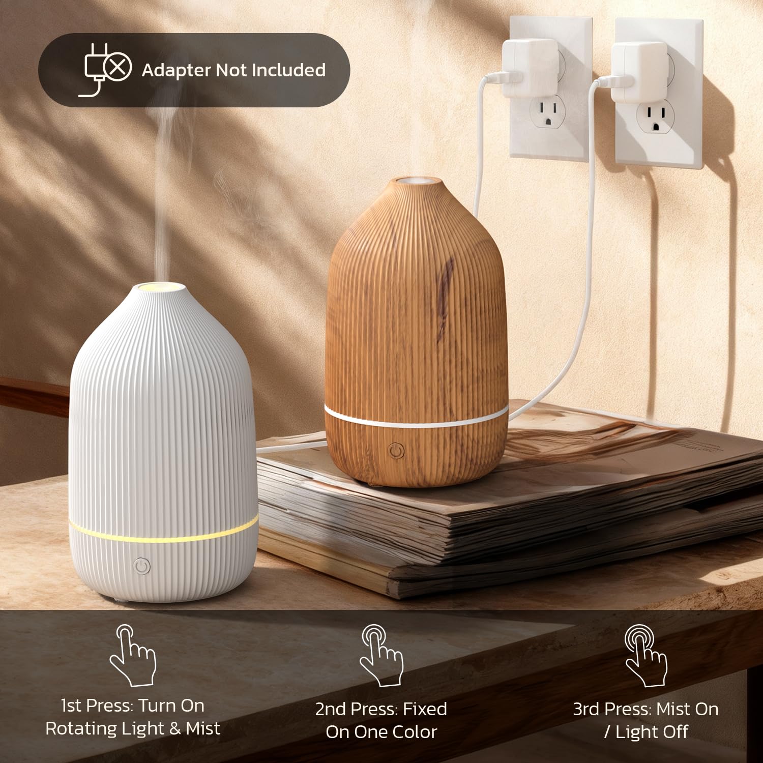 Essential Oil Diffuser, 100ml Aromatherapy Diffuser, Mini Ultrasonic Diffuser for Essential Oil, Home, Office, Cool Mist Humidifier with 7 Led Light, Auto Shut-Off, White