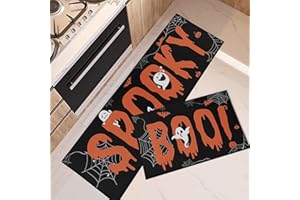 ArtSocket Bat Spider Ghost Boo Spooky Kitchen Rugs and Mats Non Skid Washable Set of 2, Happy Halloween Autumn Black Kitchen Runner Rug,Kitchen Floor Mat Under Sink Mat Throw Rug for Doormat