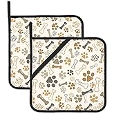 Dog Cat Paw Print Bones Pot Holder Set of 2,Kitchen Heat Resistant Potholder for Women Men BBQ Cooking Baking