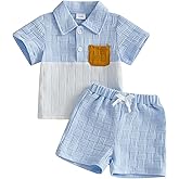 Amiblvowa 6 12 18 Months 2T 3T 4T Toddler Baby Boy Summer Clothes Collard Short Sleeve Shirt Short Sets Kids 2Pcs Outfits